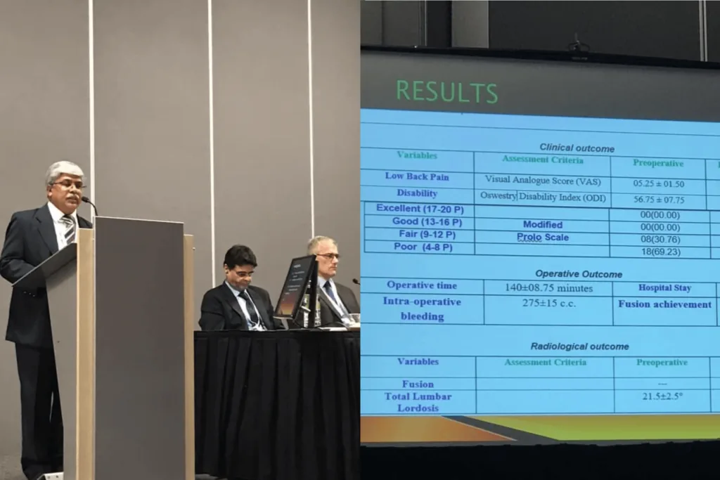 Prof. Dr. Kamrul Ahsan presenting spine surgery results at the SICOT conference in Montreal